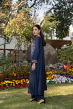 Classic Navy Blue Hand-Embroidered stitched 3-piece