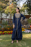 Classic Navy Blue Hand-Embroidered stitched 3-piece