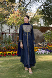 Classic Navy Blue Hand-Embroidered stitched 3-piece