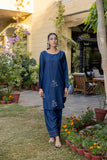 Classic Navy Blue Hand-Embroidered stitched