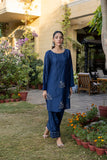 Classic Navy Blue Hand-Embroidered stitched