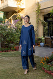 Classic Navy Blue Hand-Embroidered stitched