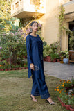 Classic Navy Blue Hand-Embroidered stitched