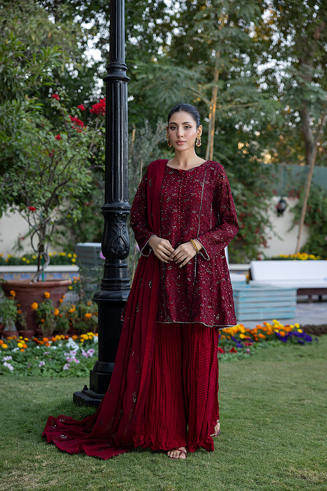 Classic Moroon Embroidered stitched 3-piece - Sheep