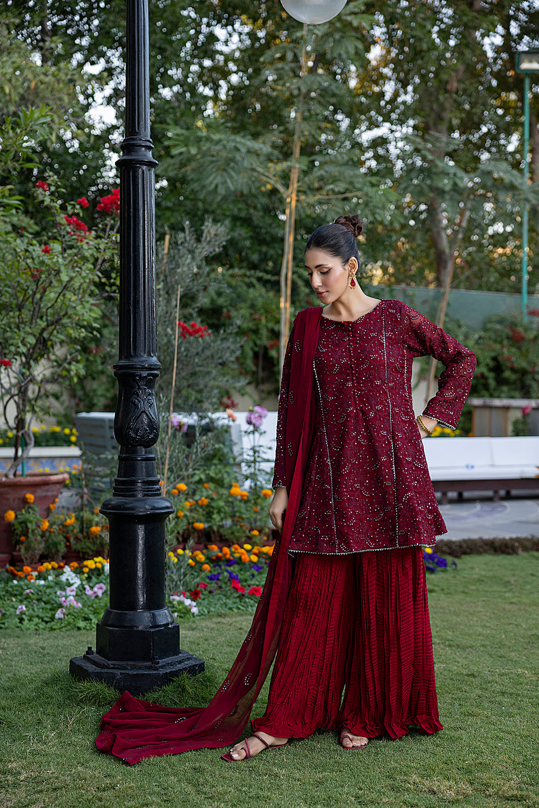 Classic Moroon Embroidered stitched 3-piece - Sheep