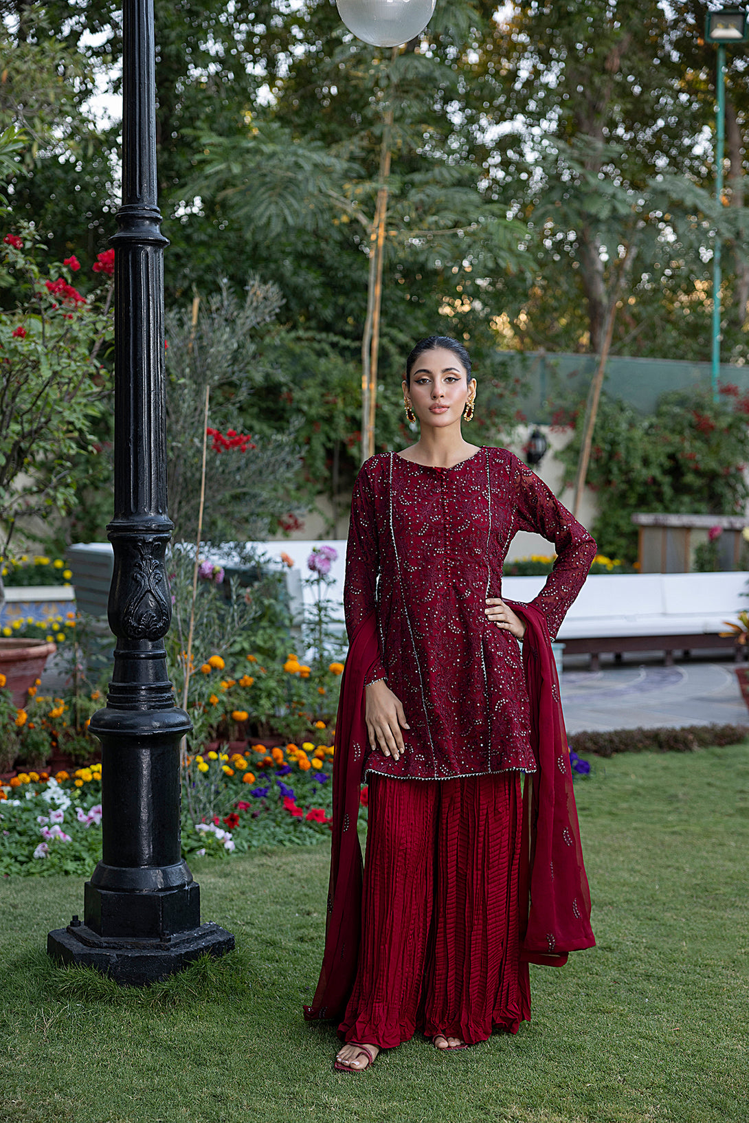 Classic Moroon Embroidered stitched 3-piece - Sheep