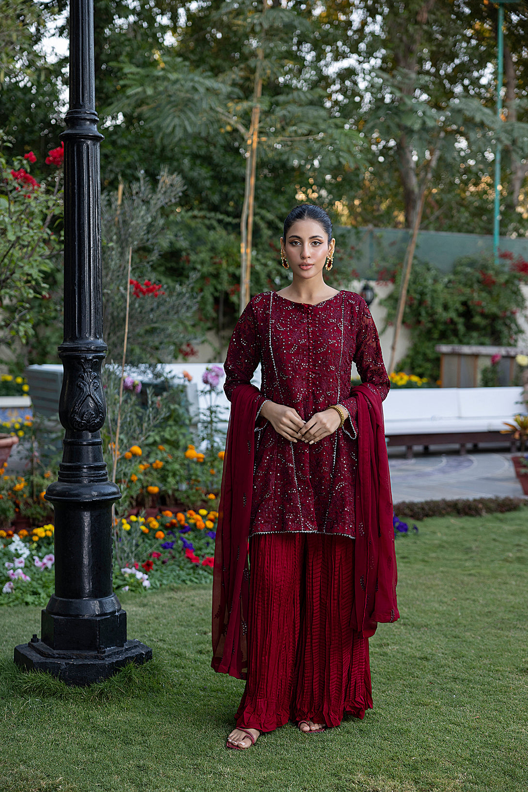 Classic Moroon Embroidered stitched 3-piece - Sheep