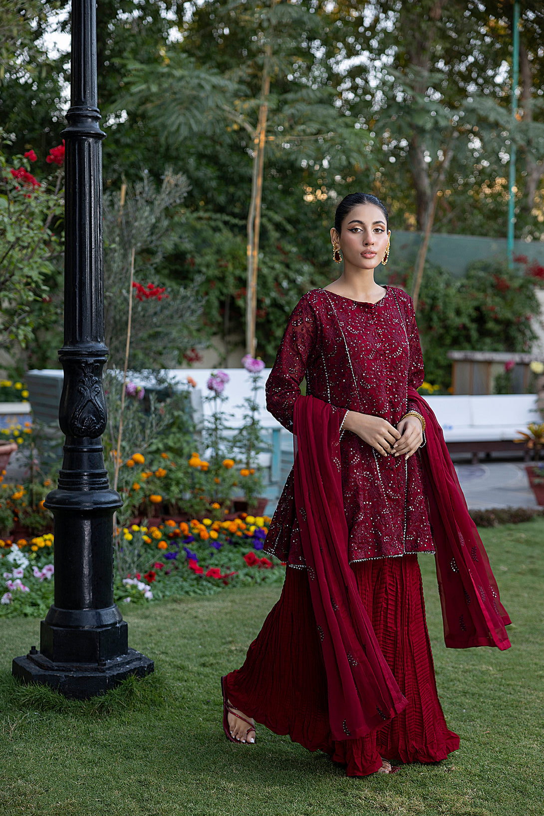 Classic Moroon Embroidered stitched 3-piece - Sheep