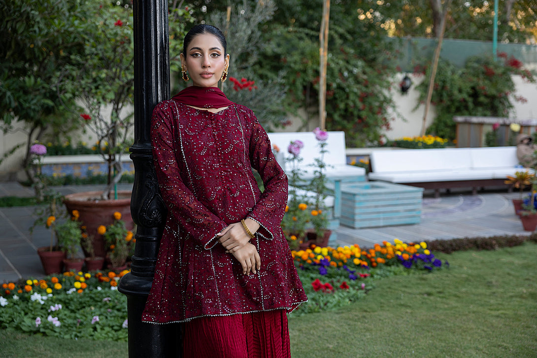 Classic Moroon Embroidered stitched 3-piece - Sheep