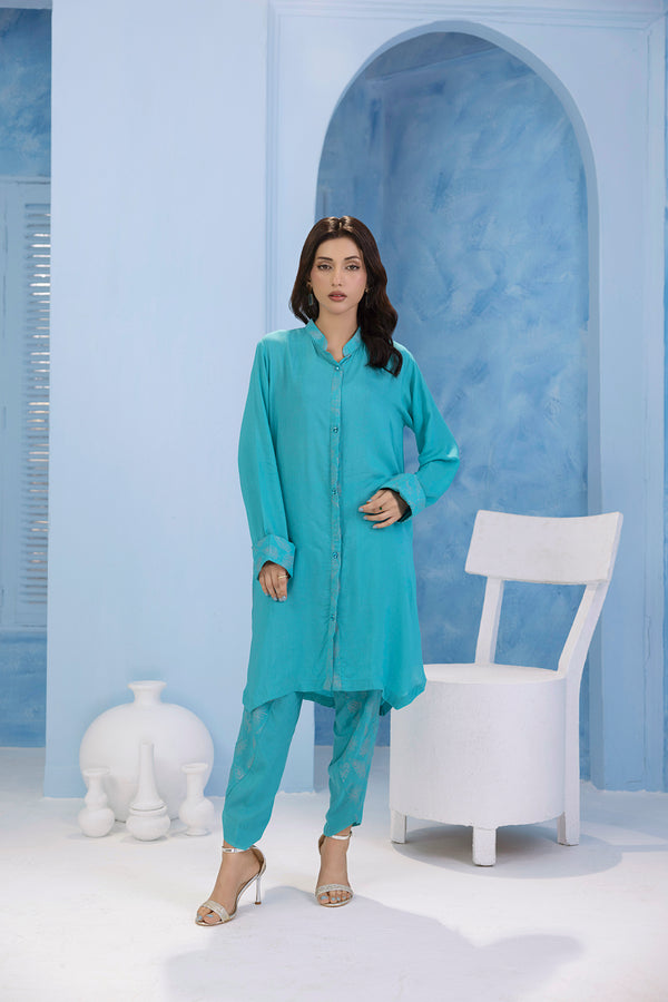 Clasasic Blue Embroidered stitched