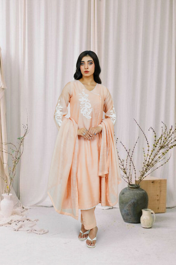 3-piece stitched Peach Embroidered Sheep