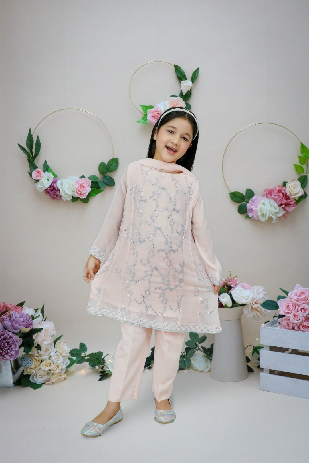 3-Piece Set Pink Embroidered Sheep