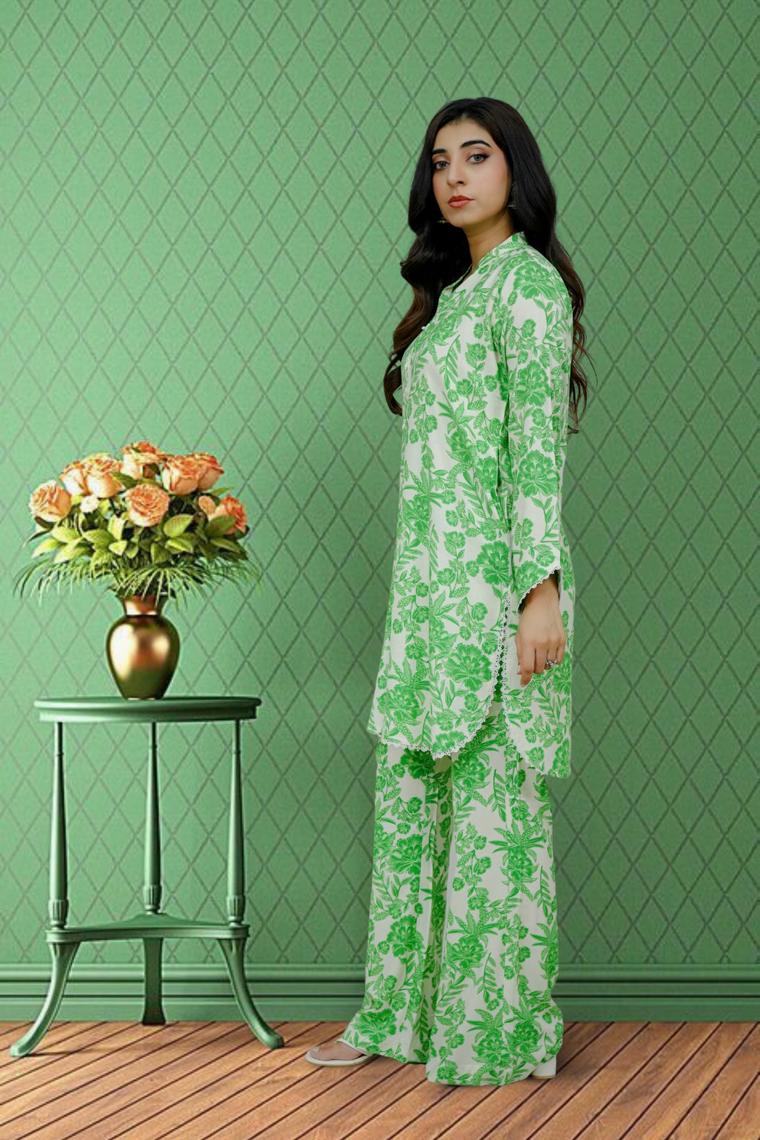 2-piece stitched Green Printed Sheep