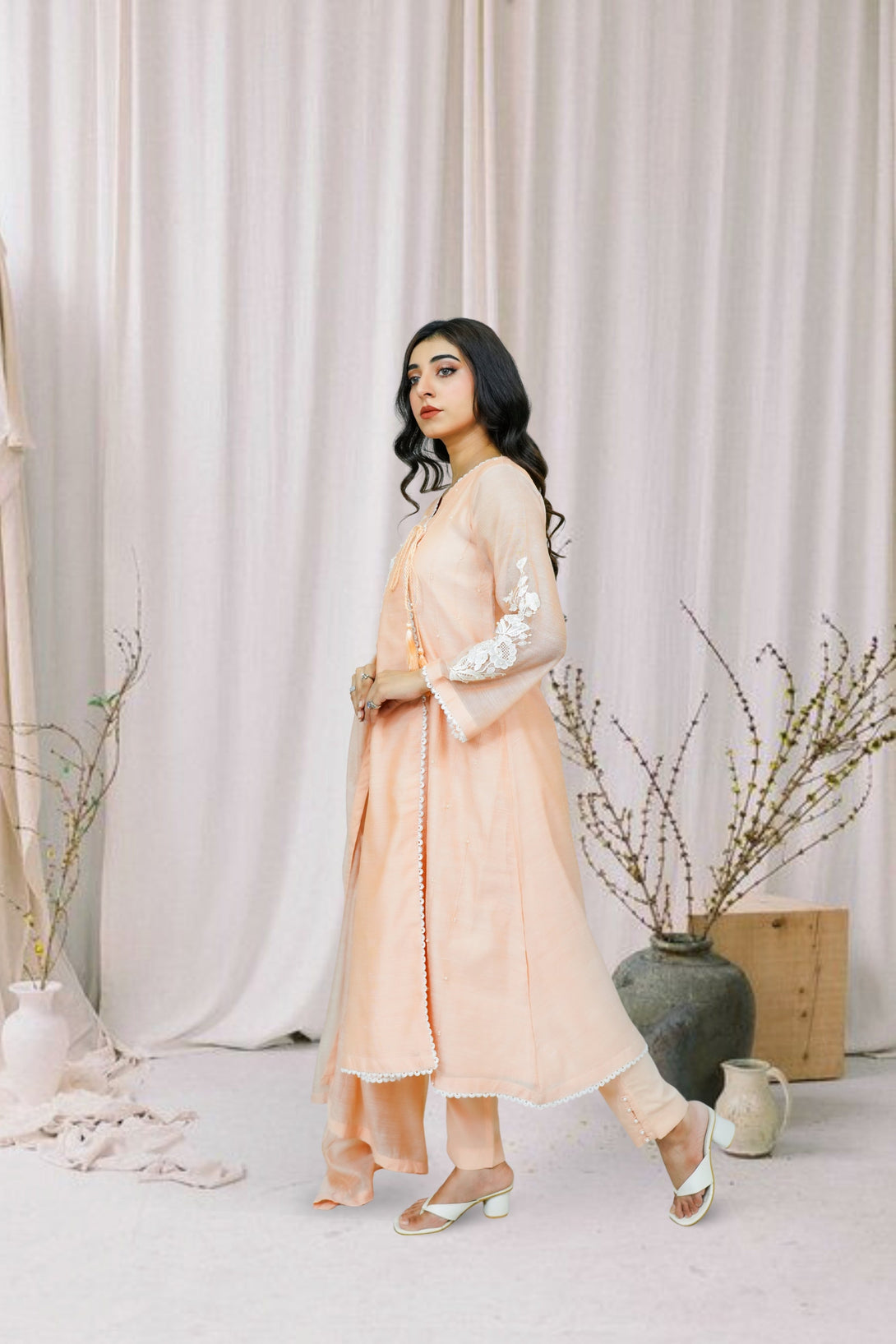 3-piece stitched Peach Embroidered Sheep