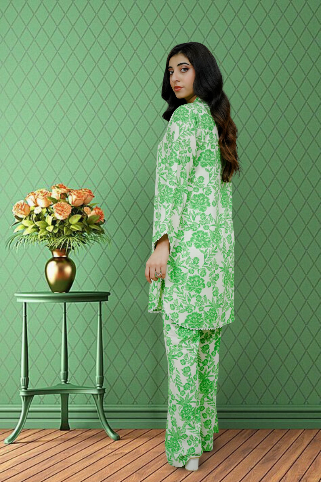 2-piece stitched Green Printed Sheep