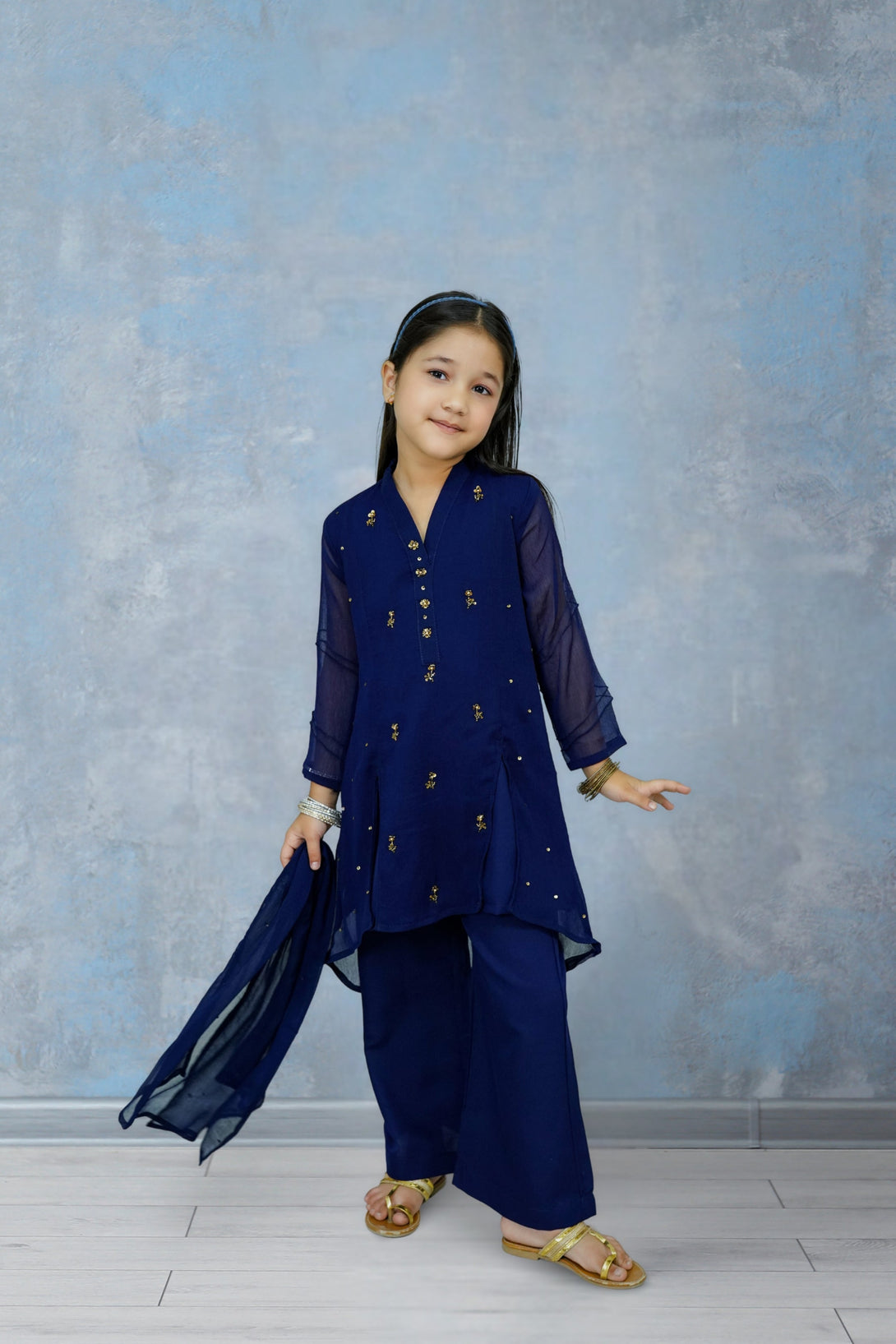 3-Piece Set Navy Blue Handwork (adda) Sheep