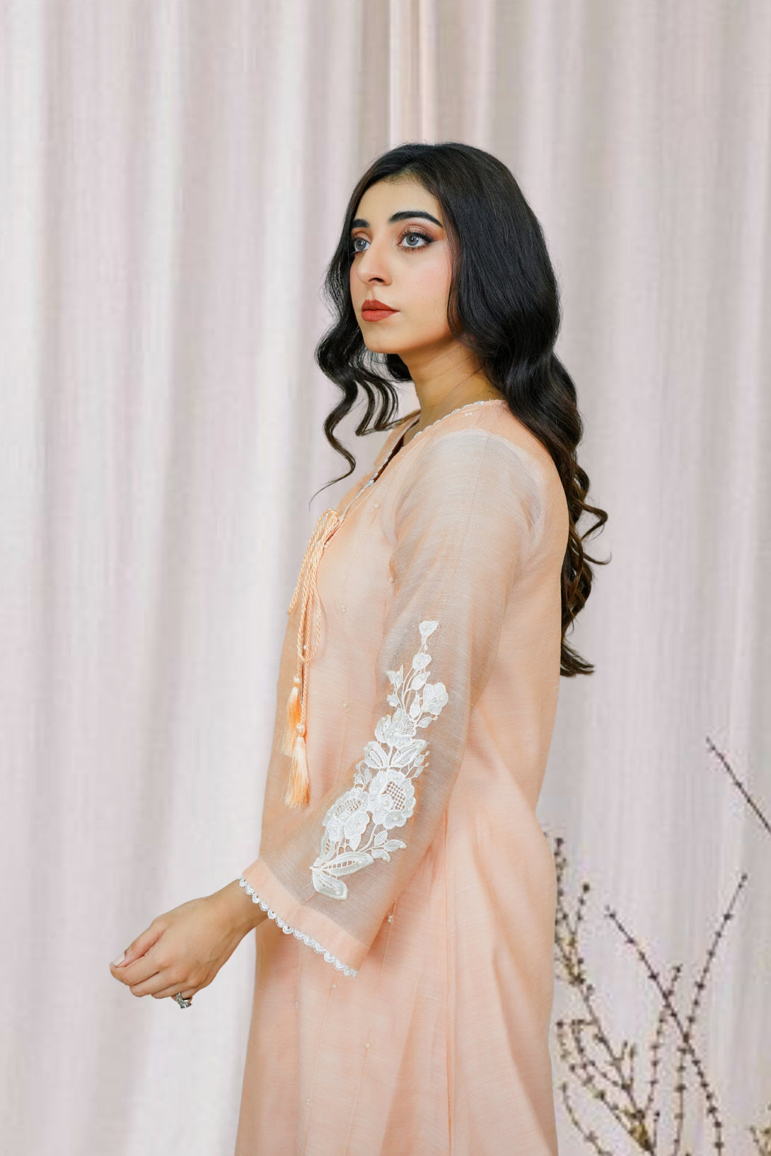 3-piece stitched Peach Embroidered Sheep