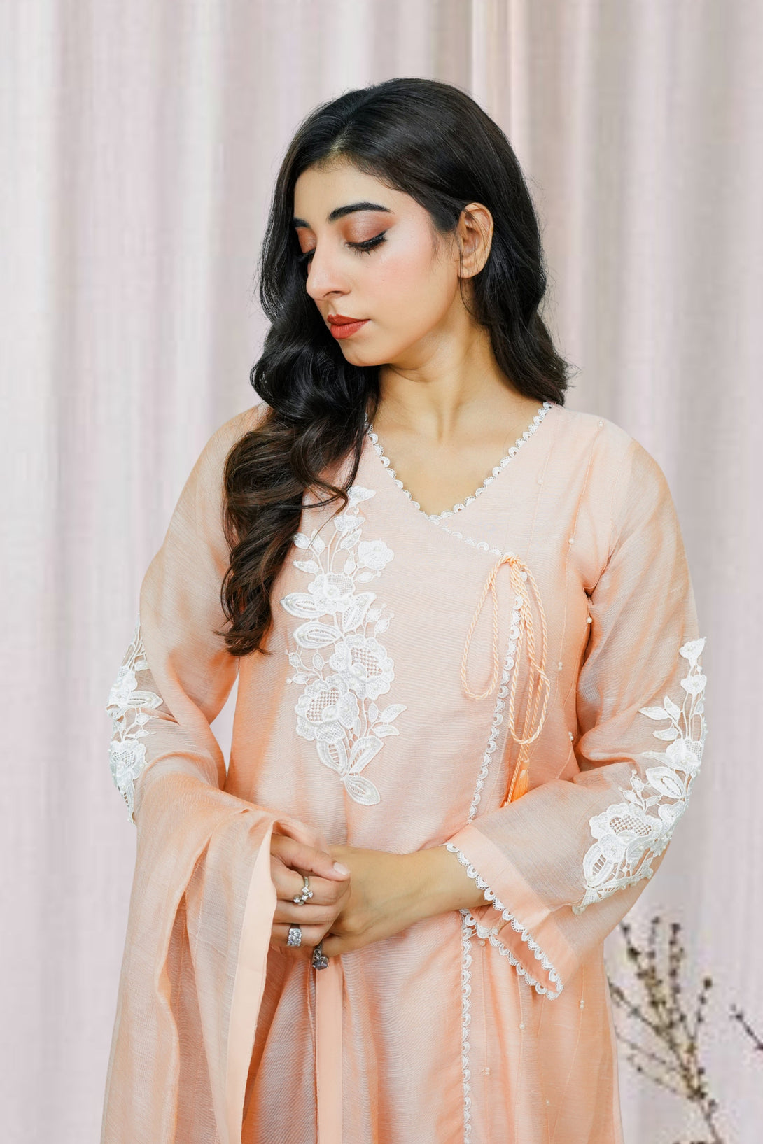 3-piece stitched Peach Embroidered Sheep