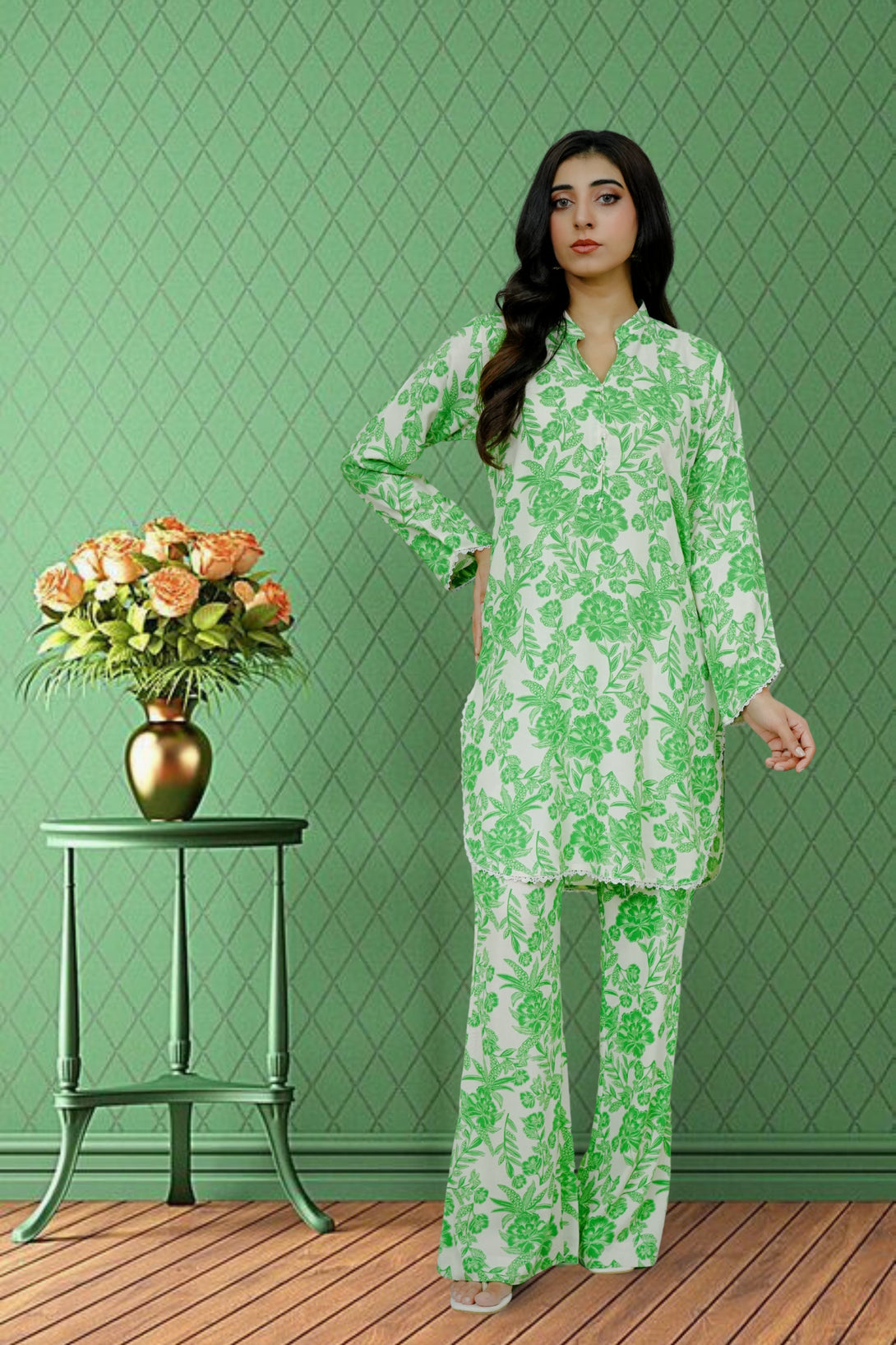 2-piece stitched Green Printed Sheep