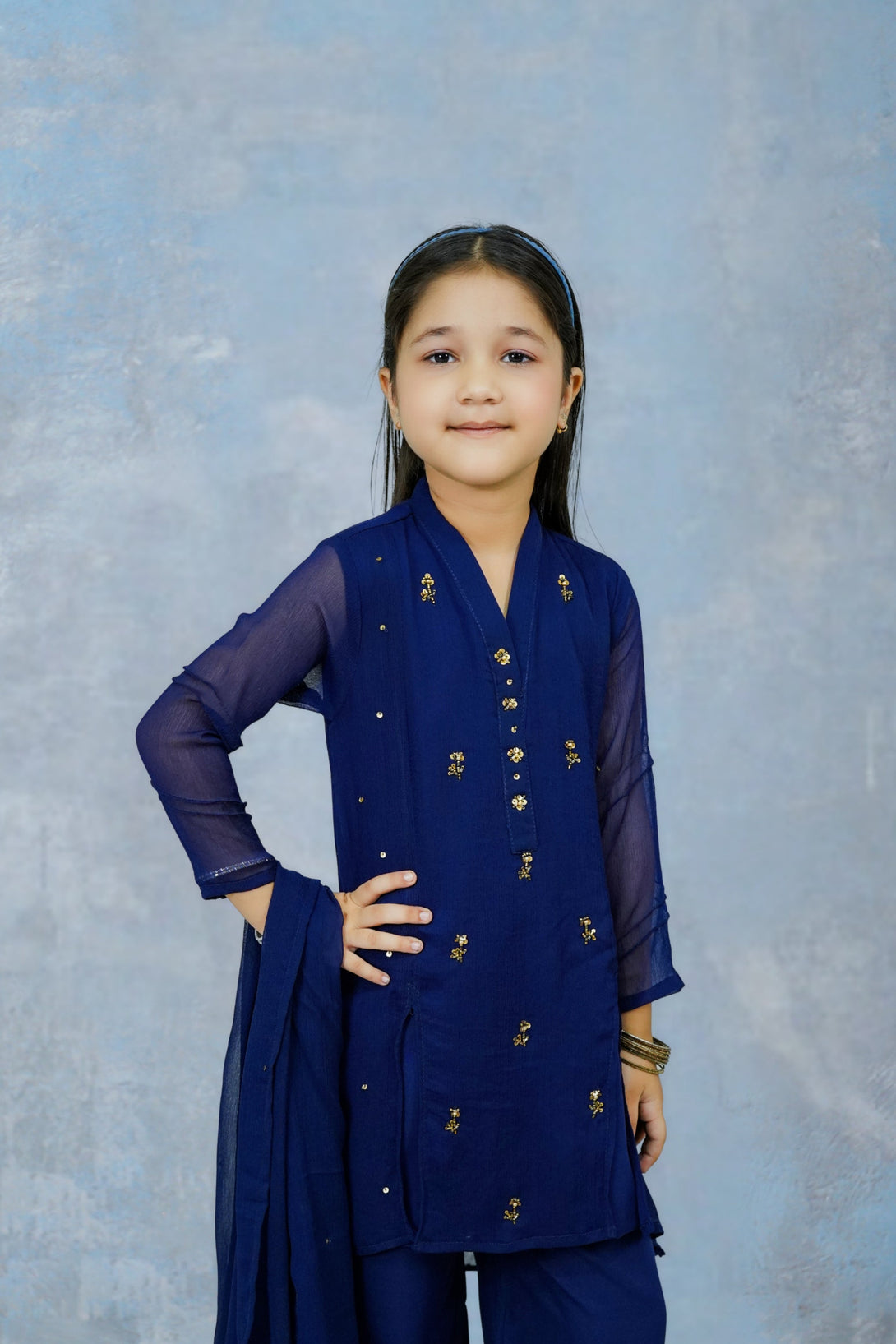 3-Piece Set Navy Blue Handwork (adda) Sheep