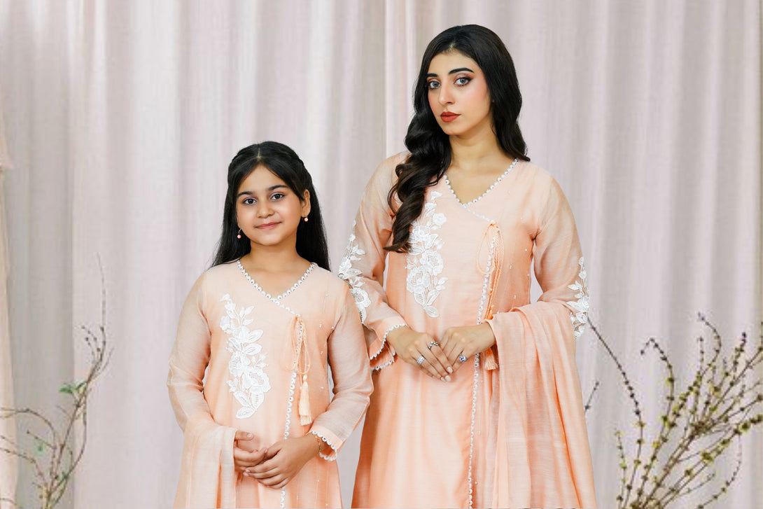 3-Piece Set Peach Embroidered Sheep