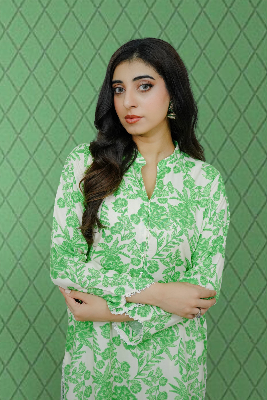2-piece stitched Green Printed Sheep