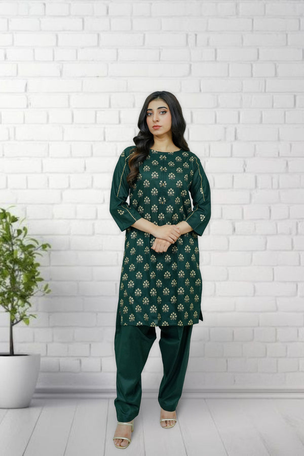2-piece stitched Kai Green Embroidered Sheep