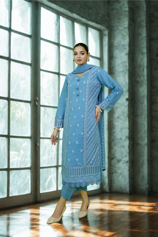 Classic Ash Blue Embroidered stitched 3-piece Sheep