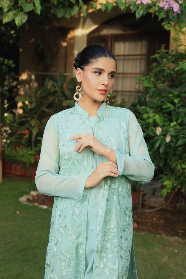 3-Piece Stitched Timeless Ash Green Embroidered Sheep
