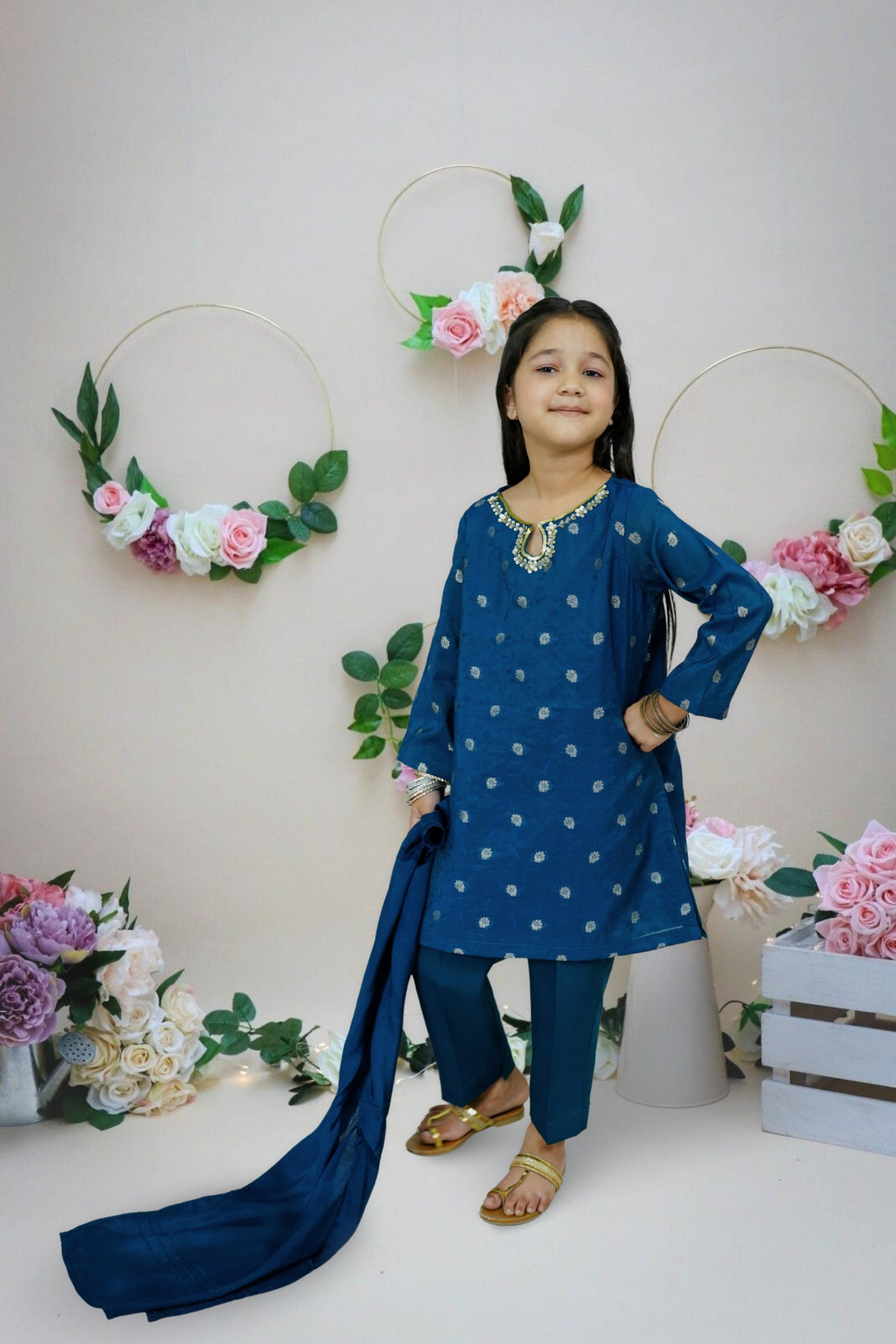 3-Piece Set Teal Blue Handwork (adda) Sheep