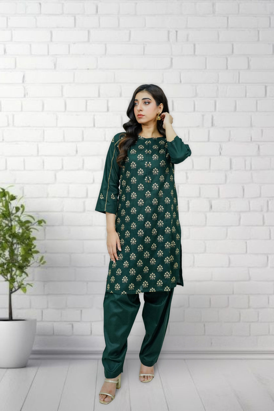 2-piece stitched Kai Green Embroidered Sheep