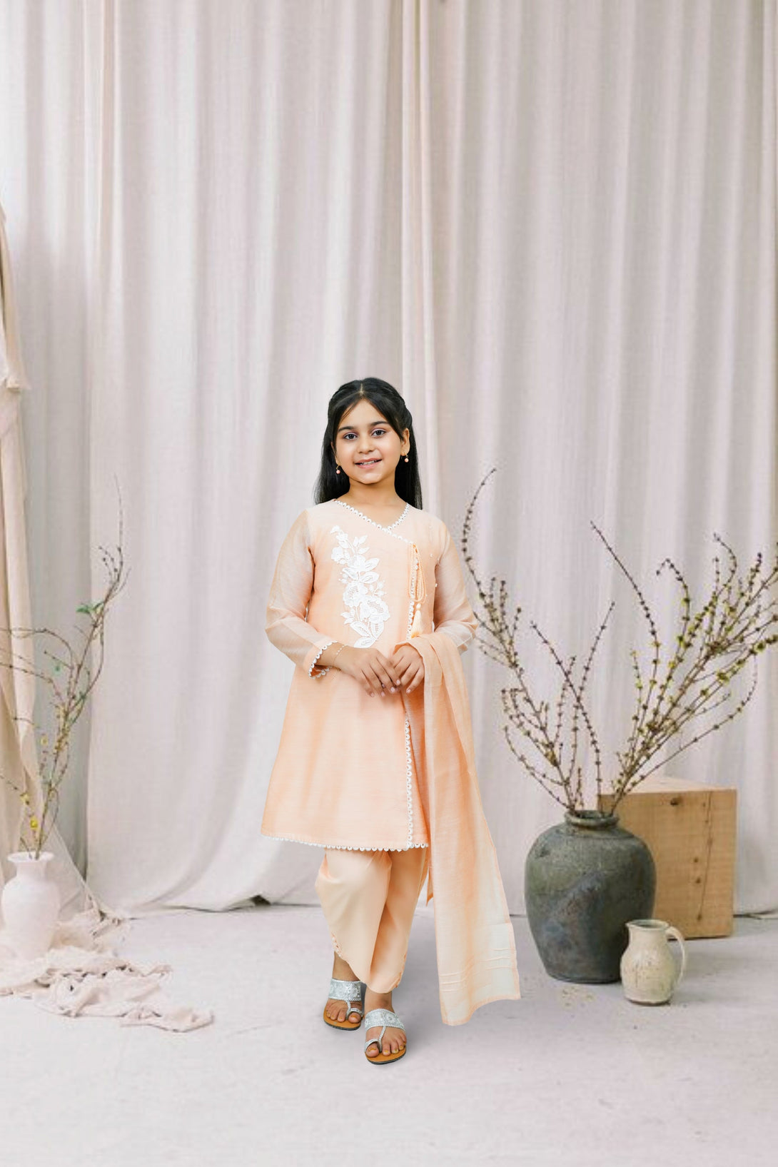 3-Piece Set Peach Embroidered Sheep