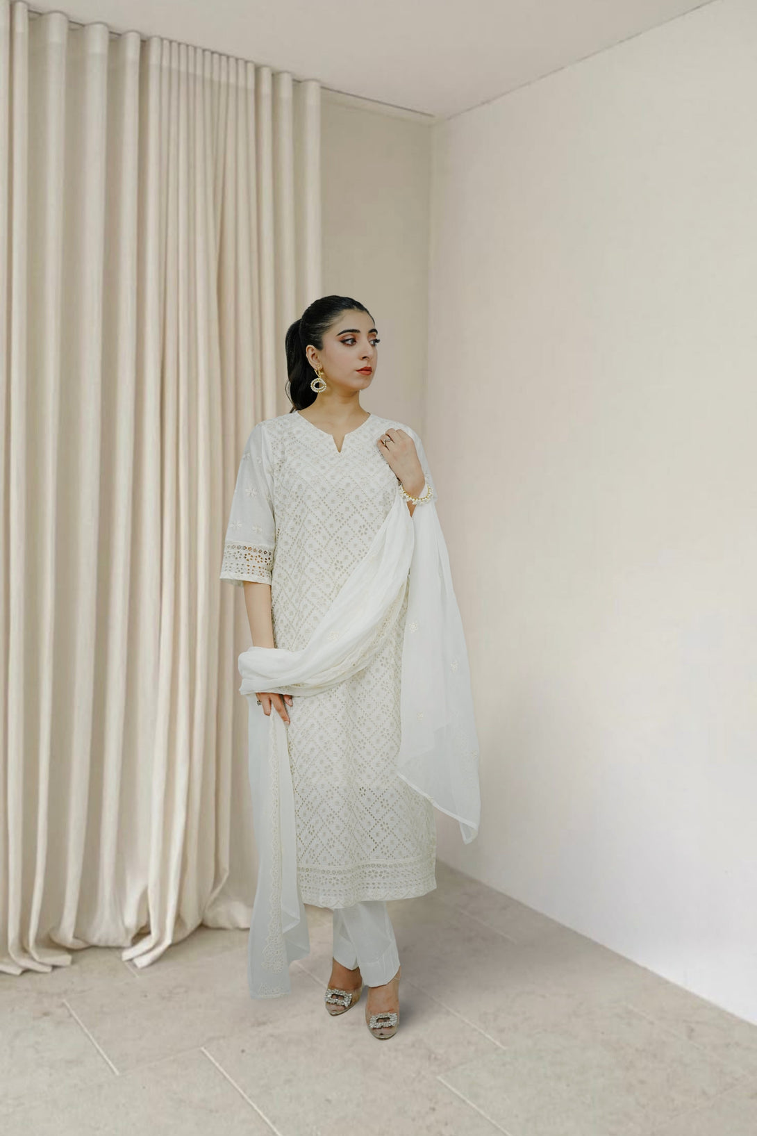 3-piece stitched White Embroidered Sheep