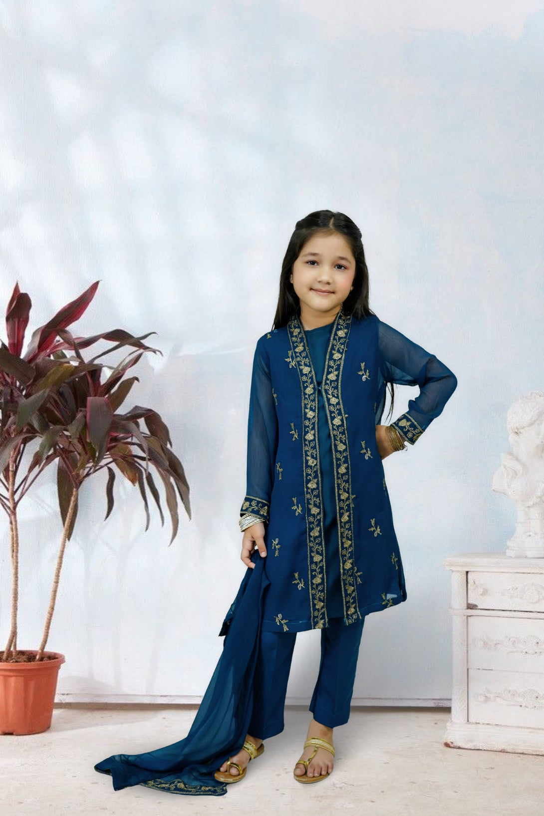 3-Piece Set Dark Teal Embroidered Sheep
