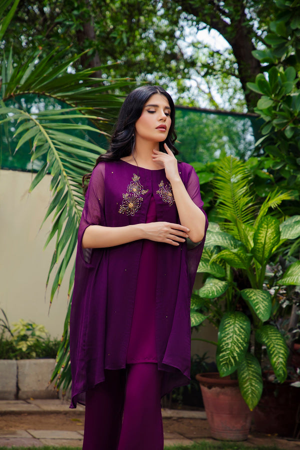 2-Piece Stitched Timeless Plum Embroidered Sheep