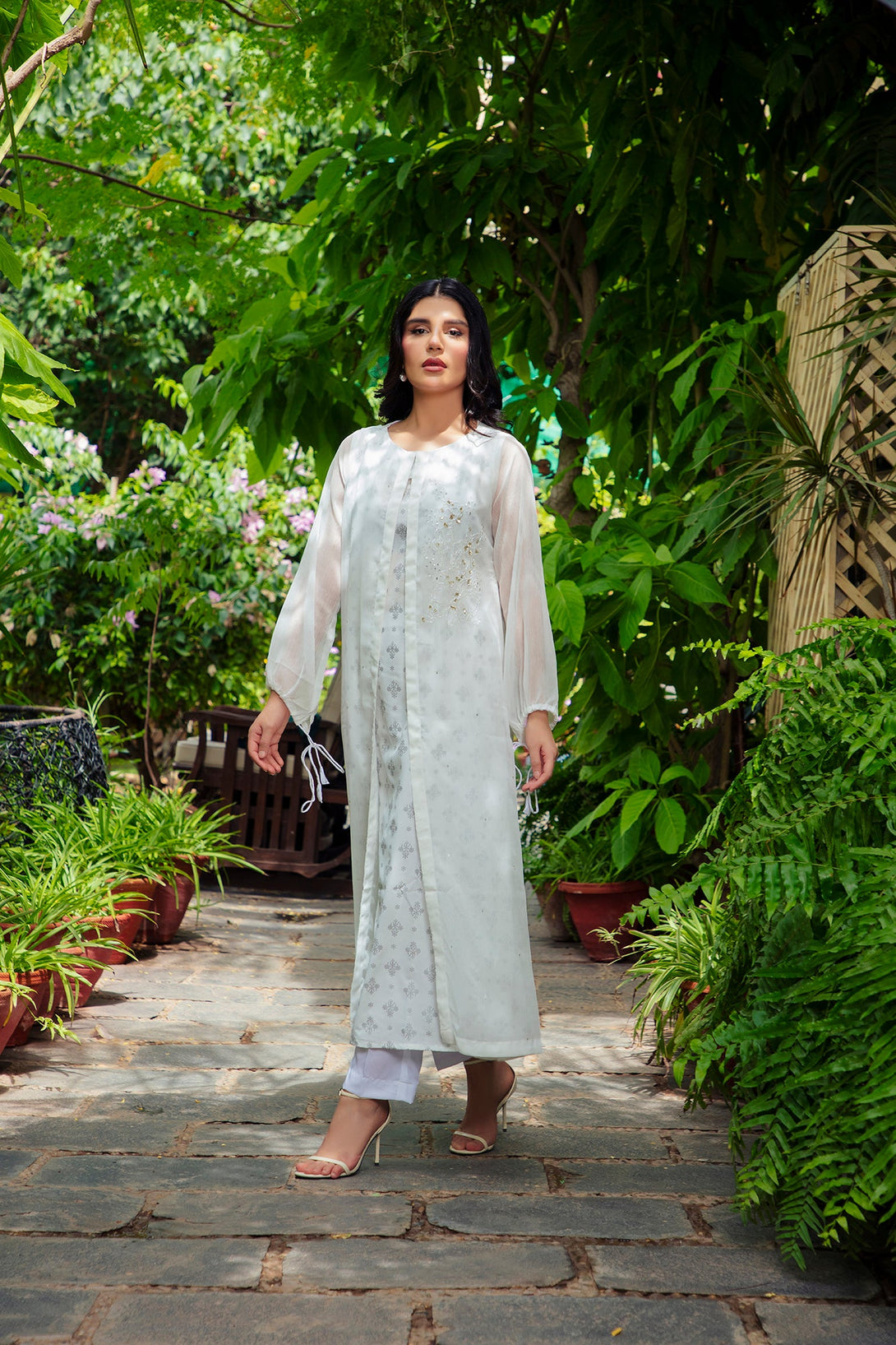 2-Piece Stitched Timeless White Embroidered Sheep