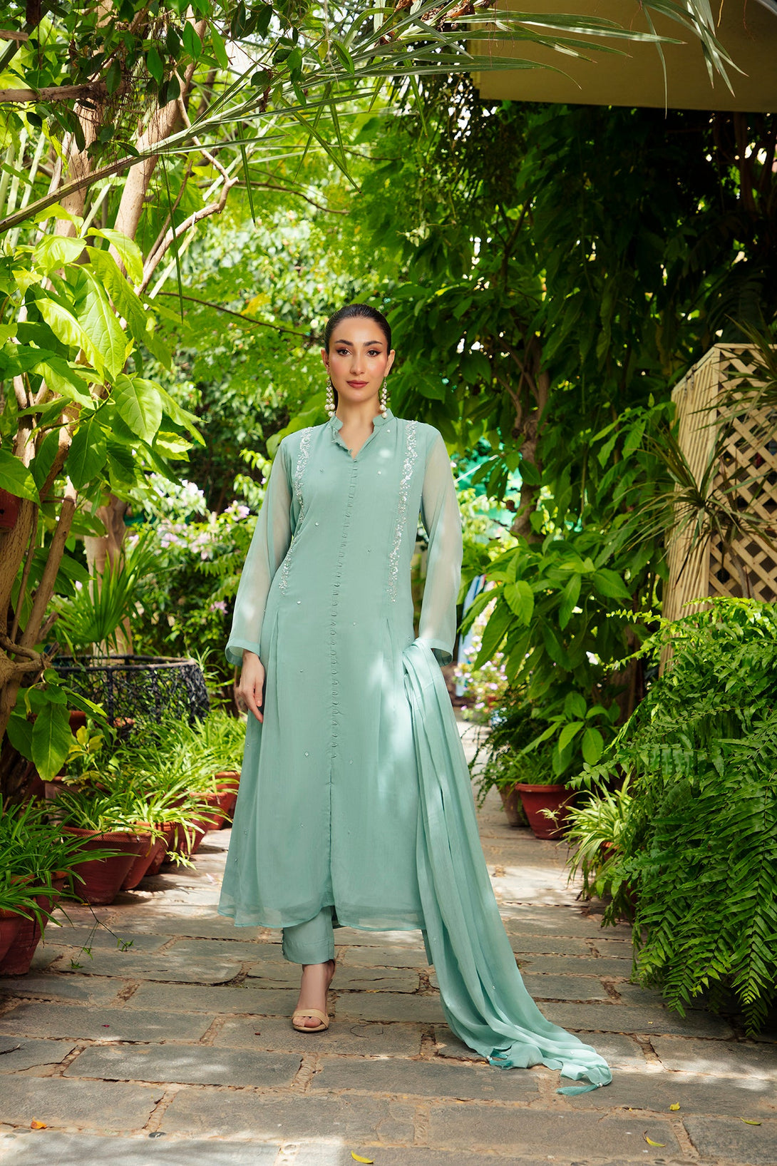 3-Piece Stitched Timeless Ash Green Embroidered Sheep