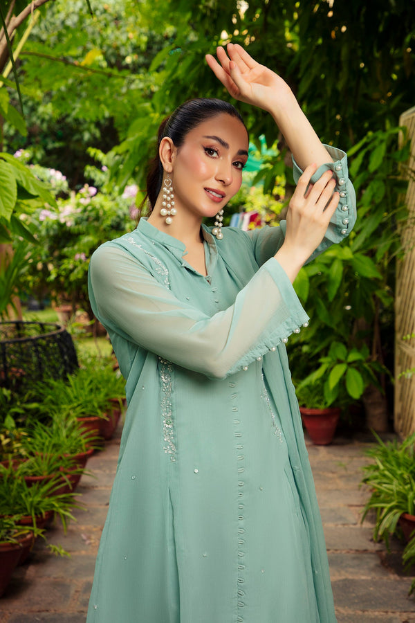 3-Piece Stitched Timeless Ash Green Embroidered Sheep