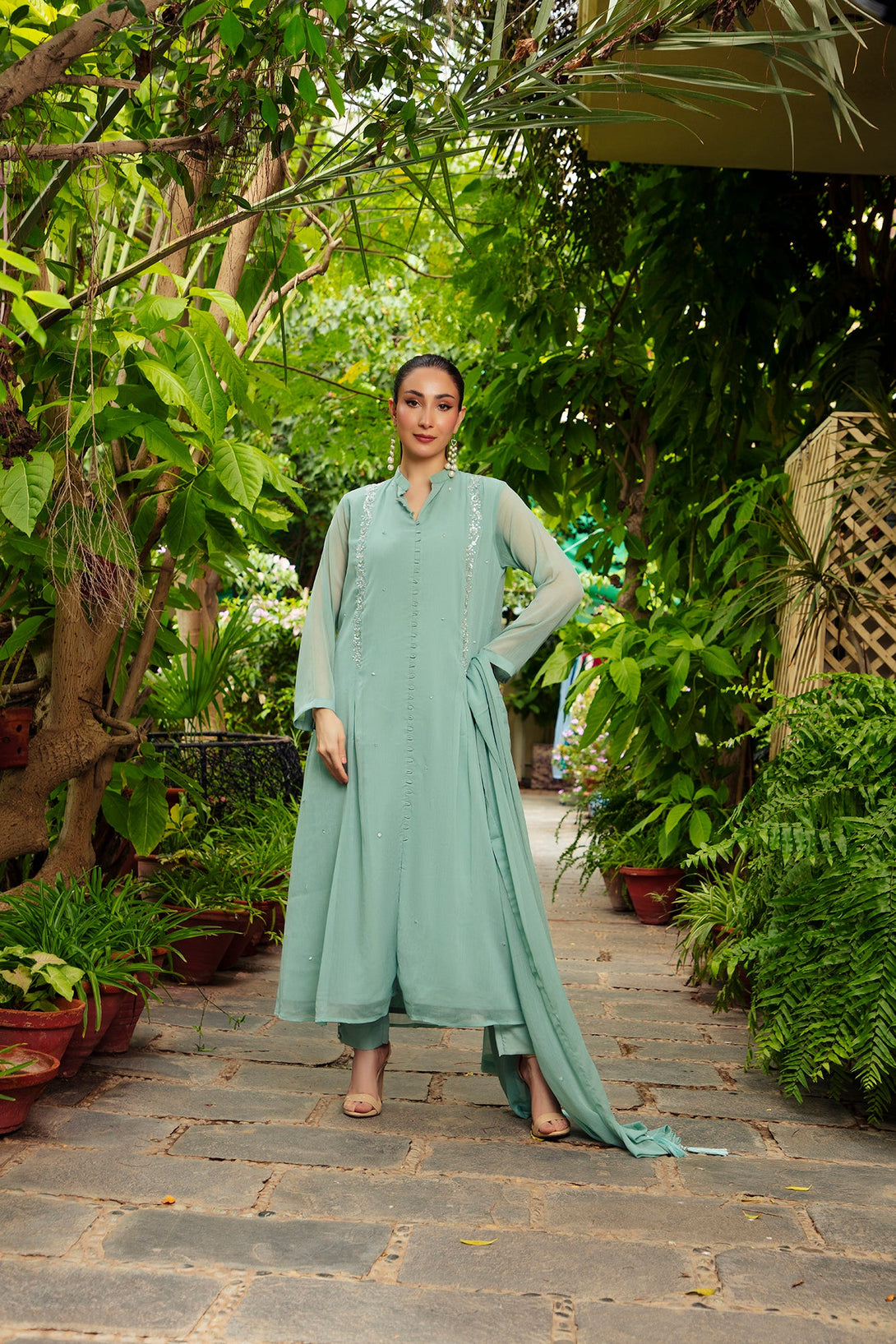 3-Piece Stitched Timeless Ash Green Embroidered Sheep