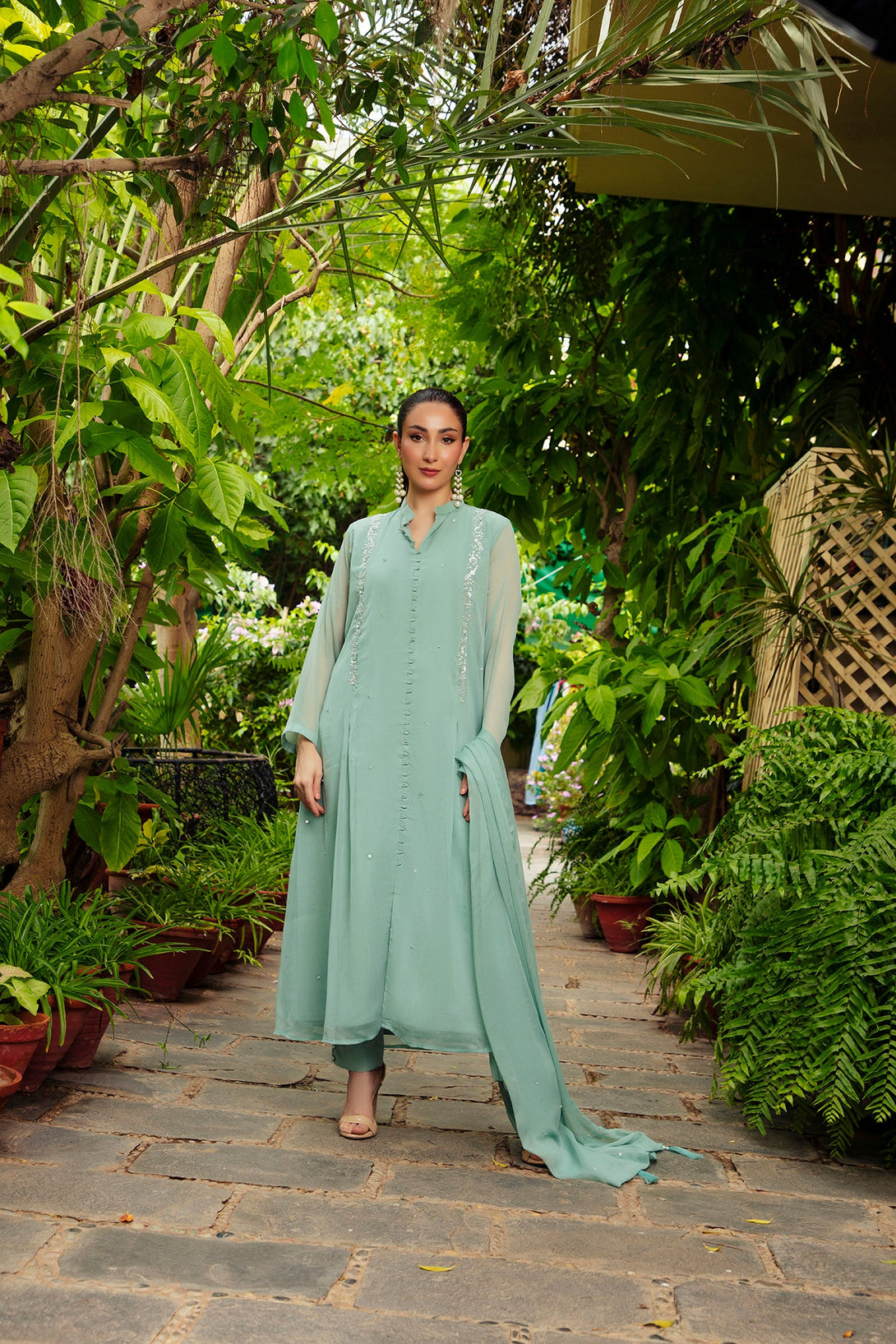 3-Piece Stitched Timeless Ash Green Embroidered Sheep