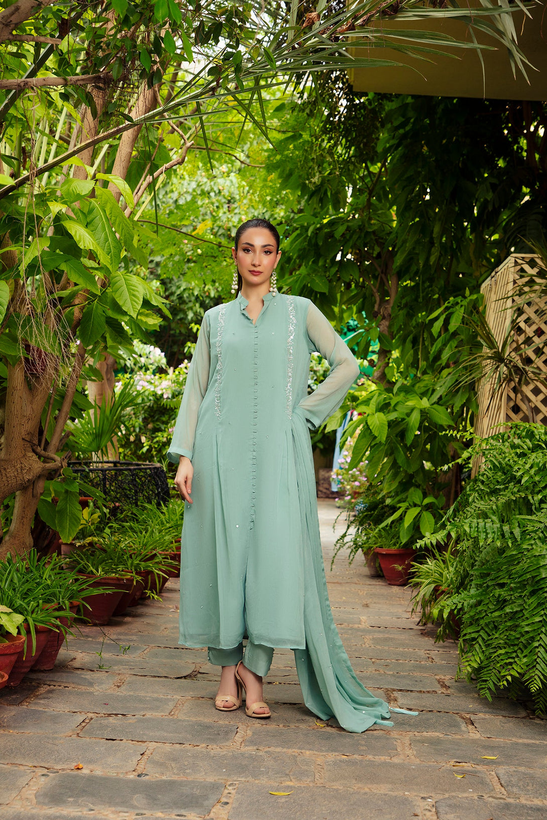 3-Piece Stitched Timeless Ash Green Embroidered Sheep