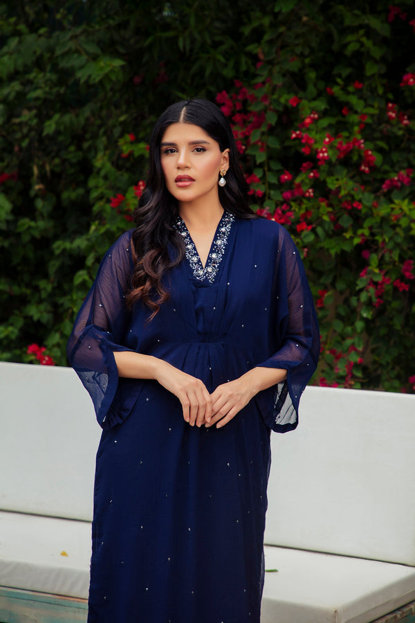 1-Piece Stitched Navy Blue Hand Embroidered Sheep