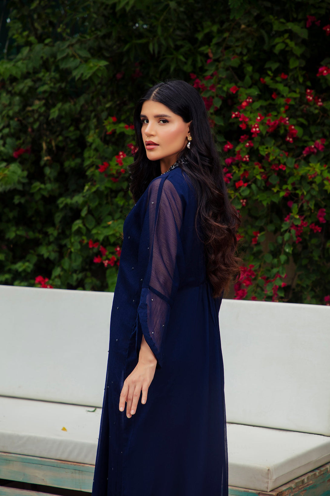 1-Piece Stitched Navy Blue Hand Embroidered Sheep