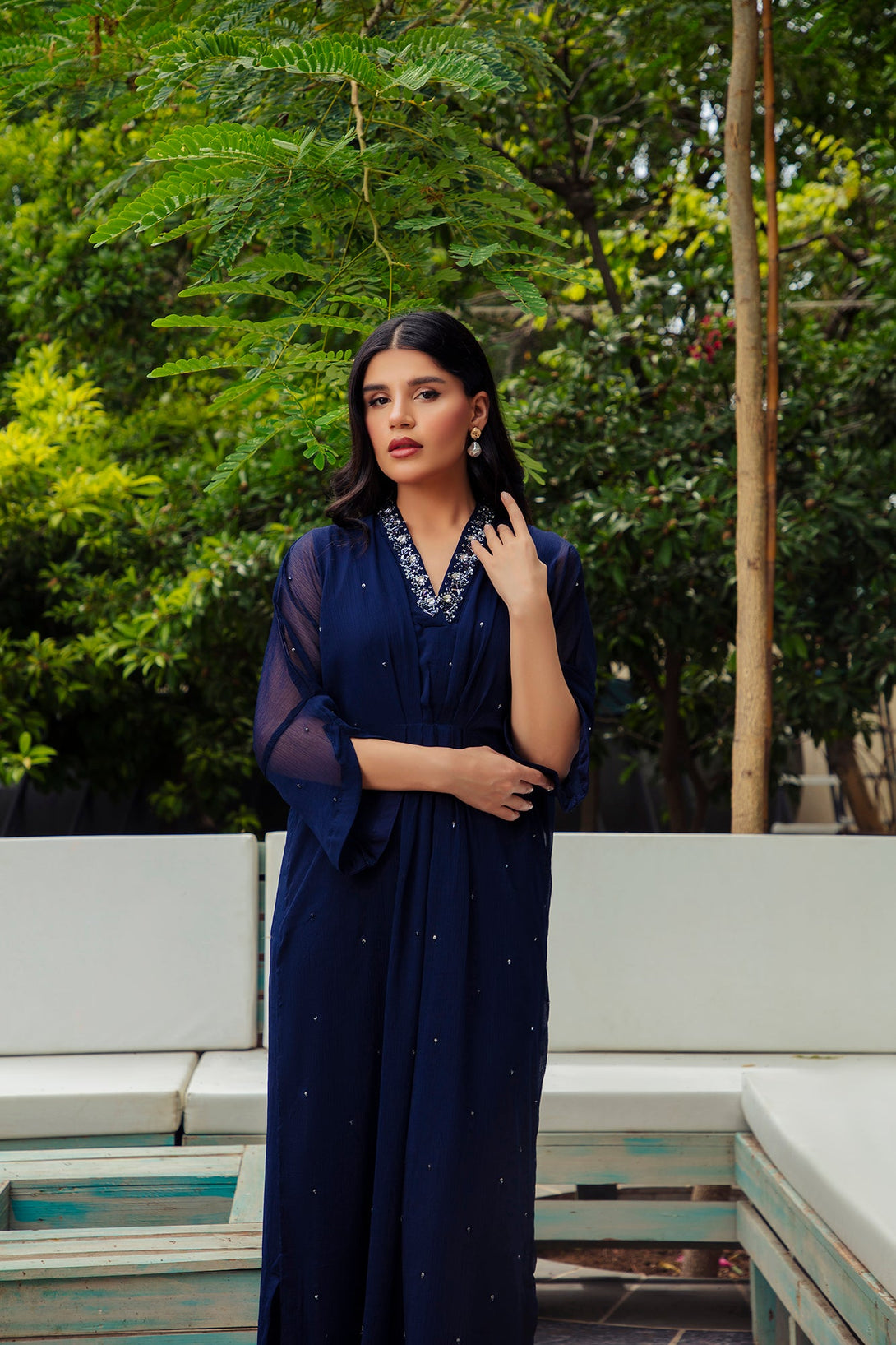 1-Piece Stitched Navy Blue Hand Embroidered Sheep