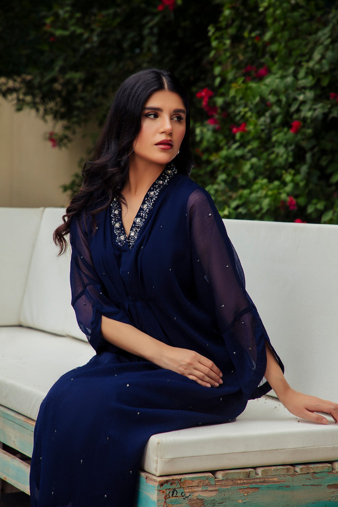 1-Piece Stitched Navy Blue Hand Embroidered Sheep