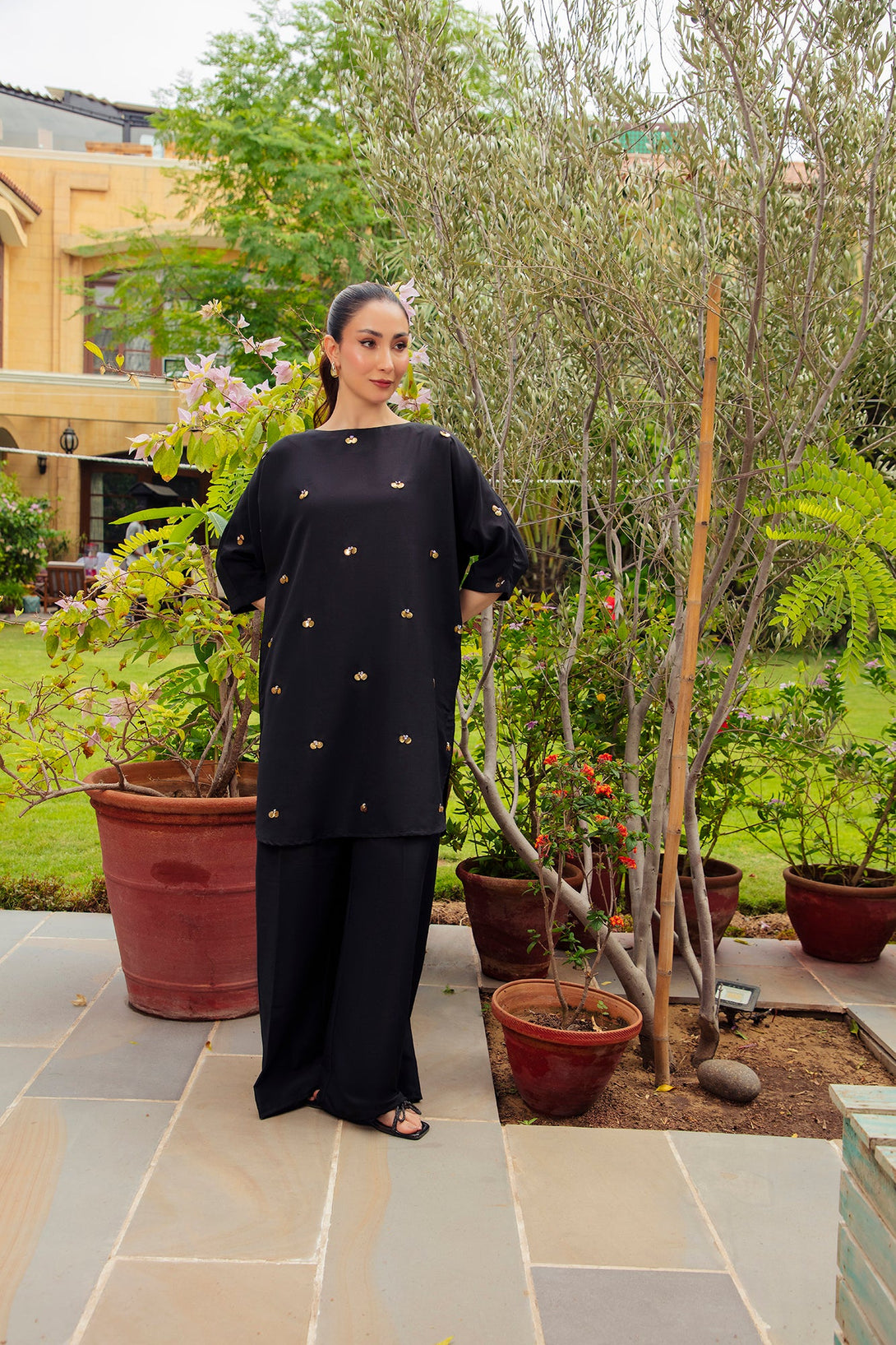 2-Piece Stitched Traditional Black Hand-Embroidered Sheep
