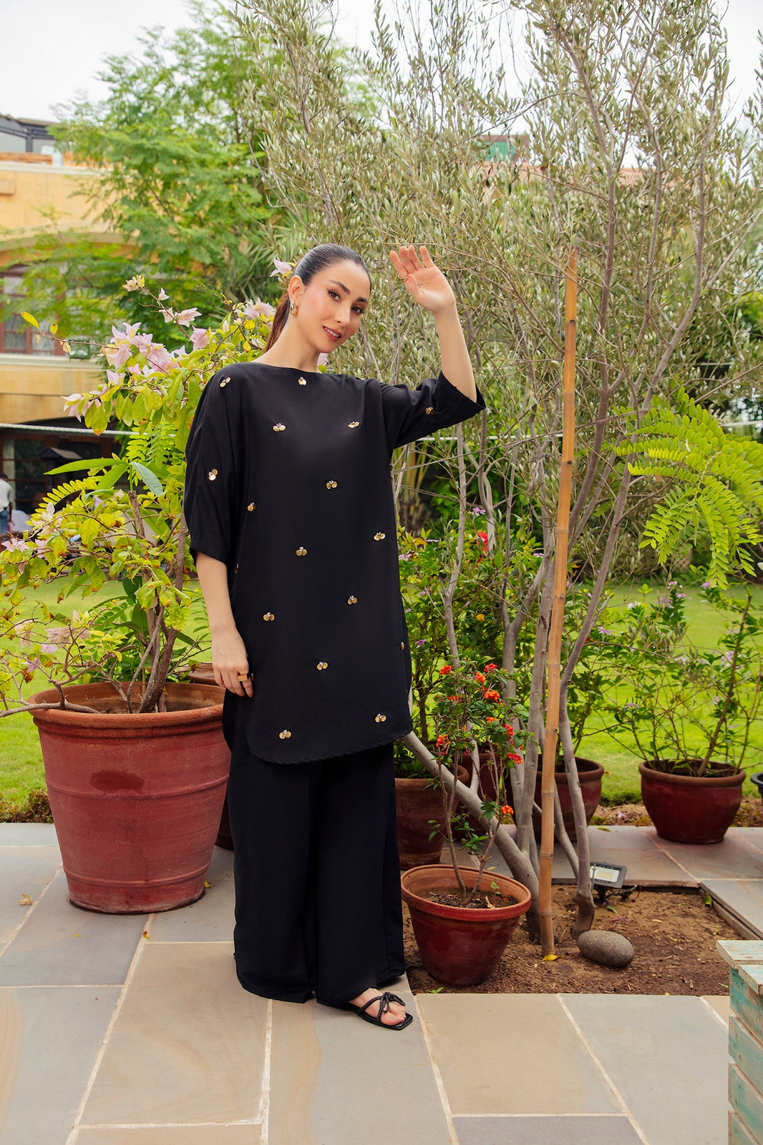 2-Piece Stitched Traditional Black Hand-Embroidered Sheep