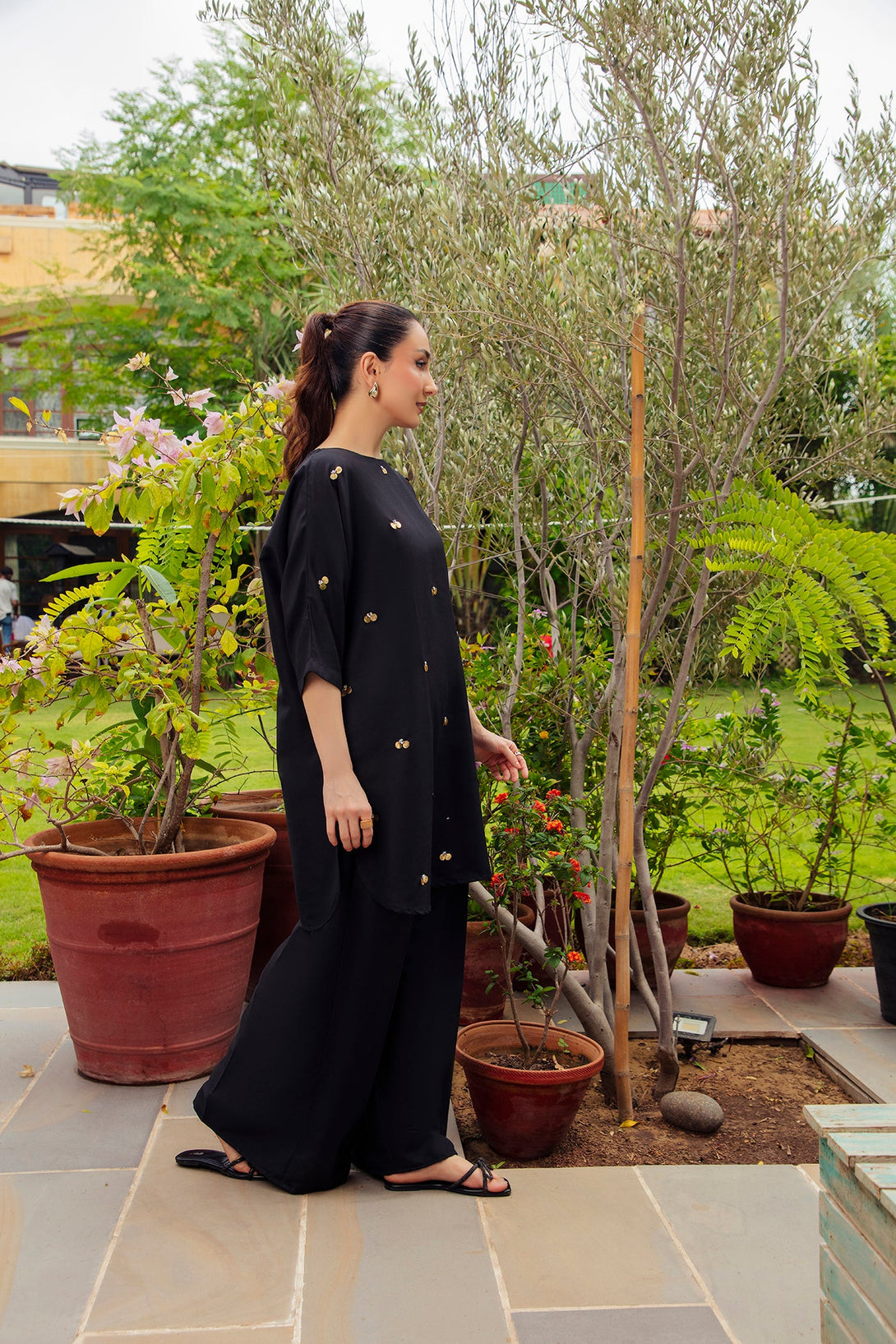 2-Piece Stitched Traditional Black Hand-Embroidered Sheep