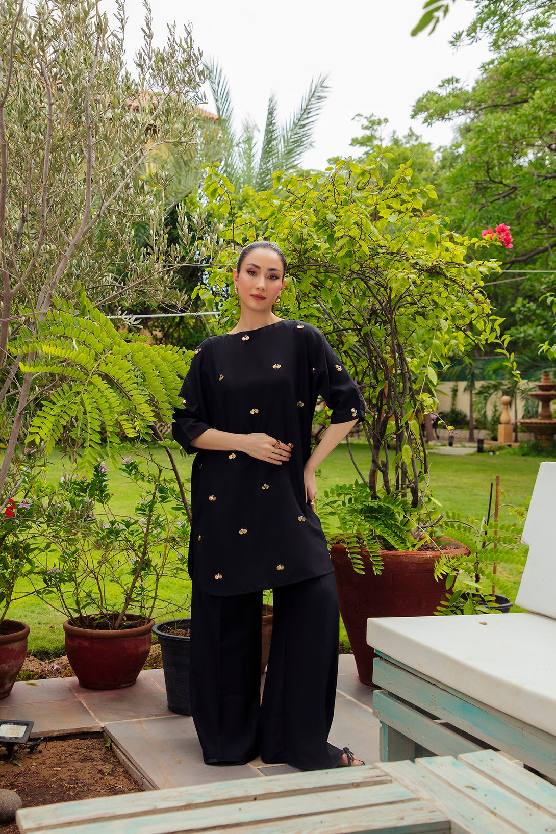 2-Piece Stitched Traditional Black Hand-Embroidered Sheep