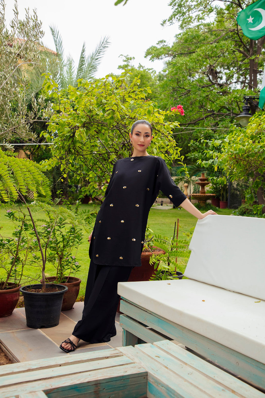 2-Piece Stitched Traditional Black Hand-Embroidered Sheep